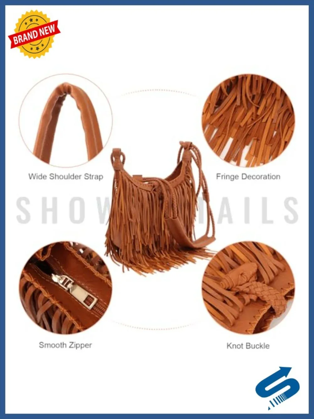 Vintage Fringe Hobo Bag with Tassel - Faux Suede Leather Shoulder Purse